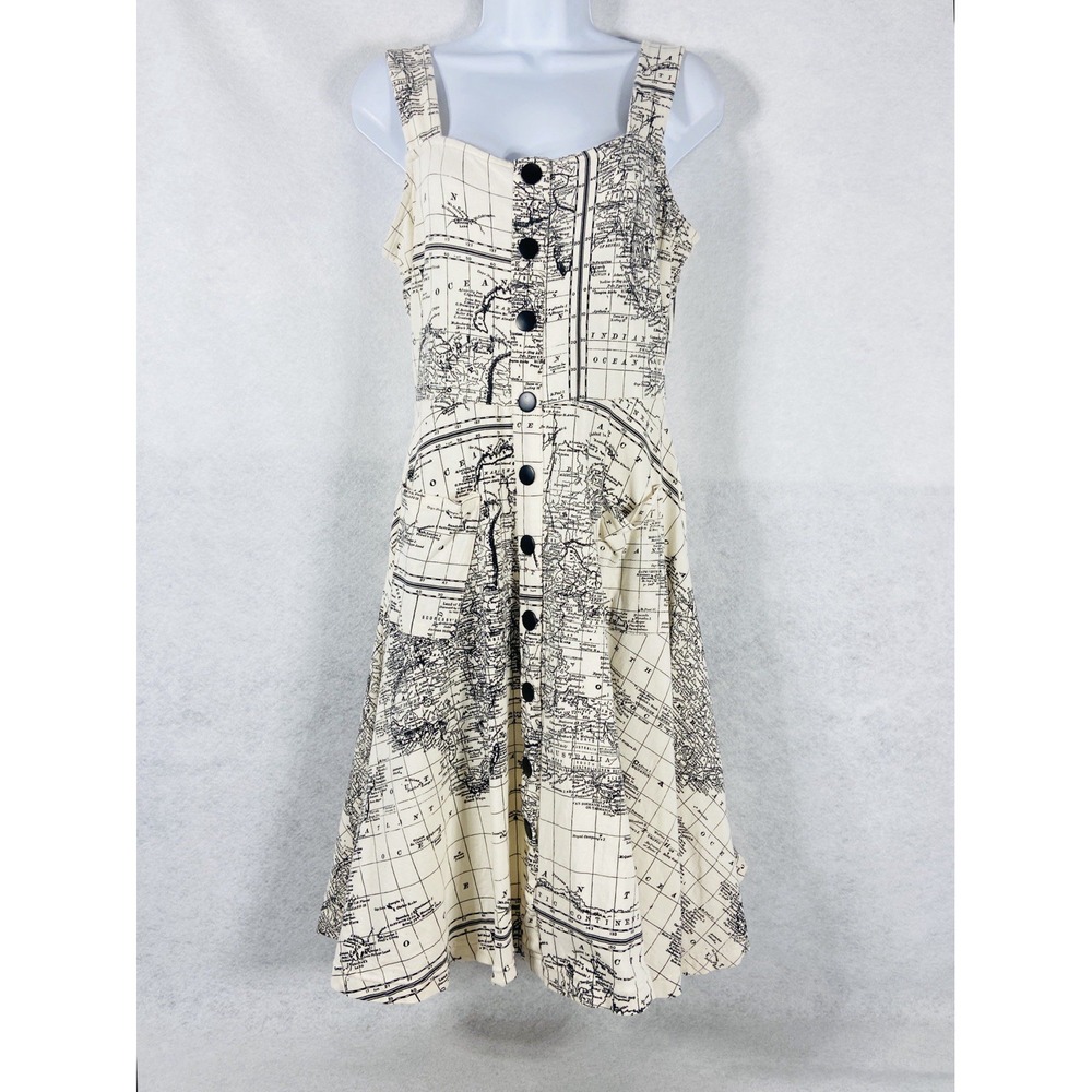 Effies Heart Dress Women's Large Black White Fit & Flare Atlas Prints Sleeveless
